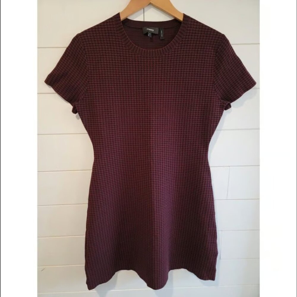 THEORY Burgundy Houndstooth Tunic or Mini Dress Size Large EUC